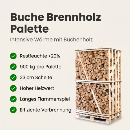 Palette kammergetrocknetes gespalten Buche Brennholz 33cm